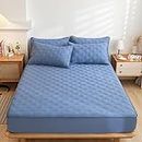 Thickened Flannel Fitted Sheet Winter Warm Bed Cover Cover Non-Slip King Queen Mattress Protective Cover-Blue_120*200cm+25cm(1pcs)