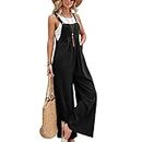 Women's Dungarees Loose Jumpsuit Casual Sleeveless Overalls Summer Wide Leg Pants Oversized Baggy Jumpsuits Playsuit Romper with Big Pockets (L,Black)
