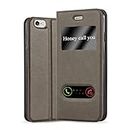 cadorabo Book Case works with Apple iPhone 6 / iPhone 6S in STONE BROWN - with Magnetic Closure, 2 Viewing Windows and Stand Function - Wallet Etui Cover Pouch PU Leather Flip