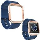 TopTen Correa de reloj con marco de acero inoxidable compatible con Fitbit Blaze Smartwatch, pulsera de silicona Accesorios de repuesto Correa de muñeca ajustable, Azul