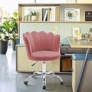 Finch Fox Metal Crown Luxury Revolving Chair With Wheels, Desk Task Chair Velvet Upholstered Seat Ergonomic And Adjustable Swivel Office Chair For Home Office Or Living Room Chair In Pink Color