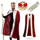 Tigerdoe King Costume-3 Pc Medieval Adult Costume Set- King Crown, Regal Robe and Royal Scepter-Costume Accessories-Dress up, Red, Gold, White, One size