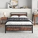 JURMERRY Double Bed Metal Bed Frame with Wooden Headboard and Footboard Heavy Duty Steel Support, No Box Spring Needed, Easy Assembly,Black