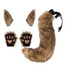 Faux Furry Fox Ears Headband Tail Paw Gloves Set Halloween Fox Costume Fox Head Fancy Dress Fox Hairband Hair Hoop Wolf Tail Bear Glove Kit Furry Costume Cute Animal Fancy Dress Accessories
