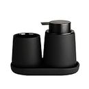 Umlaca Black Bathroom Accessories Set 3 pcs - Ceramic Foaming Bathroom Soap Dispenser Set Farmhouse Black Bathroom Decor, Soap Dispenser and Toothbrush Holder/Tumbler Cup, Tray