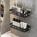 MorivaHomes Multipurpose Self-Adhesive Aluminium Bathroom Wall Mounted Storage Organizer Shelf Holder/Rack/Bathroom Accessories (Pack of 2, Black)