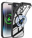 CLYDITE Magnétique Coque pour iphone 15 Plus(6,7") Compatible avec MagSafe étui avec 2 Verre Trempé Silicone Transparente avec Protection d'objectif Tout Compris Antichoc Bumper-Noir