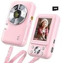 Digital Camera, FHD 1080P Kids Camera for Gift, 44MP Point and Shoot Camera with 32GB Card 16X Zoom Anti Shake, Pink Digital Camera with Fill Flash, Small Kids Digital Camera for Teens Boys Girls