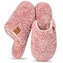 EverFoams Women's Fuzzy Wool-Like Memory Foam Slip on House Slippers Cozy Soft Indoor Outdoor Ladies Home Shoes Pink, 9-10 US
