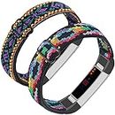 Adjustable Elastic Nylon Bands Compatible with Fitbit Alta and Alta HR Fitness Tracker, 2 Pack Braided Stretchy Wristband Accessory Bracelet Watch Strap Sport Replacement Band for Women Men (Ethnic Style / Colorful Digital)