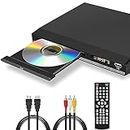 Multi-Region DVD Player, 1080P HD Compact DVD Player for TV with HDMI & AV Output USB Input, CD Player for Home, Plays All Regions and Formats (Cannot Read Blu-ray Disc), HDMI & RCA Cables Included