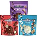 Ghirardelli Melting Wafers Bundle, Milk Chocolate, Dark Chocolate, White Chocolate, Set of 3-10oz each