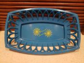 Vintage Set 4 Retro Blue Teal Flowers Plastic Food Baskets CUTE!