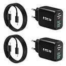[2 Paquets] Chargeur Mural USB-C, 40W 4Port QC+PD 3.0 Power Adapter, Dual Fast Wall Plug with 2M USB C to USB C Cable pour iPhone 15/15 Pro/15 Pro Max/15 Plus/14/13/12/11, Samsung Galaxy, Pixel-Noir