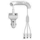 Turet C Type Cable Fast Charging- 3 in 1 Super Quick VOOC Mobile Car Charger Compatible for iPhone, Type C, and Micro USB Android, High Speed 3.1A Plug Adapter Socket, Retractable Cable 1.2m - White