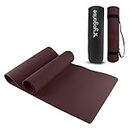 Yogarise 6mm Anti-Skid Yoga Mat with Carry Bag & Strap For Home Gym & Outdoor Workout, Water-Resistant, Soft, Easy to Fold (Wine)