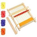 Curtzy Wooden Weaving Loom - 16.5 x 21.7cm / 6.5 x 8.54 Inches - Large Frame Multi-Craft Lap Hand-Knit Machine - Mixed Yarns, Adjusting Rod, Comb, Shuttle & Nylon Cord - Kit for Beginners
