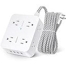 Surge Protector Power Bar - 8 Widely Outlets with 4 USB Charging Ports, 3 Side Power Strip with 5Ft Braided Extension Cord, Flat Plug, Wall Mount, Desk USB Charging Station for Home Office