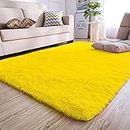 Naze Polyester Anti Slip Round Shaggy Fluffy Fur Rug and Carpet for Living Room, Bedroom…5x7 feet Yellow
