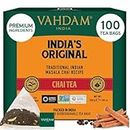 VAHDAM, India's Original Masala Chai Tea Bags (100 Count) Non GMO, Gluten Free, No Added Flavoring | Blended w/Savory Exotic Spices | Whole Loose-Leaf Tea Bags | Resealable Ziplock Pouch