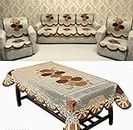 BALLEY Net Cotton Floral Desing Round Sofa Cover Set of 5 Seater,Anti-Slip Resistant Furniture Protector with 1 Center Table Cover (40X60) Set of 10 Piece Brown