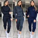 Womens Solid Color Long Sleeve Pants Suit Motion Fitness Clothing Casual Sets