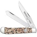 WHISKEY BENT HAT CO. Traditional Trapper Folding Pocket Knife 4.125" Closed Length 440C Stainless Steel Blades (Floral Tool)