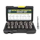 14 Pieces Impact Bolt & Nut Remover Set,Screw Bolt Nuts Extractor Socket Set with Solid Storage Case,Stripped Lug Nut Remover,Extraction Set for Removing Damaged,Rusted,Rounded-Off Bolts,Nuts & Screws