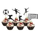 24pcs Soccer Cake Topper, Black Soccer Cupcake Toppers Football Sports Themed Cupcake Toppers Picks Birthday Cake Sticks Decoration for Party Birthday Decorations Supplies