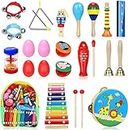 Jojoin Toddler Musical Instruments, 25PCS Wooden Percussion Instruments Toys Set with Storage Backpack, Tambourine, Maracas, Castanets etc. Early Education Musical Toys for Boys and Girls 3+