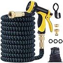 Expandable Garden Hose, 25ft Flexible Water Hose Pipe Expanding Hose Magic Hose Pipes with 1/2" & 3/4" Solid Brass Fittings,10 Functions Spray Gun,Triple Latex Core, No-Kink,Leak-Proof Expandable Hose