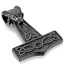 Oidea, collana da uomo con ciondolo, martello di Thor in acciaio inox con lupo e nodi celtici, catena da motociclista, colore nero e argento