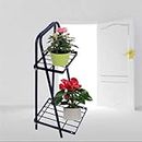 D&V ENGINEERING - Creative in innovation Metal 2-Tier Folding Ladder Shelving Flower and Plant Display Stand for Indoors or Outdoors (Black)