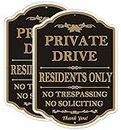 Private Drive Residents Only No Trespassing No Soliciting Signs 14"x 10" Private Driveway Sign Private Property Sign Metal Reflective Rust Aluminum Waterproof Outdoor Use 2 Pack
