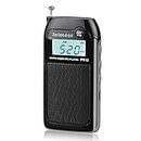 Retekess PR12 Portable Radio AM FM Radio Mini Digital Radio Rechargeable with MP3 Player Support TF Card Music Player Speaker Personal for Walking Cycling(Black)