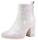 Jeossy Women's 9637A Dressy Ankle Boots,Fashion Block Heel Booties, Sparkly Rhinestone-9637a-nude, 8.5