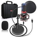 Pyle USB Microphone Podcast Recording Kit - Audio Cardioid Condenser Mic w/Shock Mount Stand & Pop Filter, for Gaming PS4, Streaming, Podcasting, Studio, YouTube, Works w/Windows PC Mac PDMIKT200