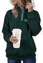 Chuanqi Womens Quilted Sweatshirts Casual Long Sleeve Outdoor Stand Collar Snap Pullover Tops, 1-dark Green, Small