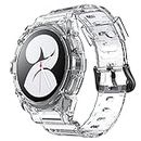 TASLAR Replacement TPU Strap Clear Sport Band with Full Protective Case Bumper Cover for Samsung Galaxy Watch 4 / Galaxy Watch 5 / Galaxy Watch 6 44mm (Clear) (44MM ONLY)