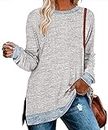 WELINCO Women's Long Sleeve Loose Casual Fall Pullover Side Split Tunic Tops Grey X-Large