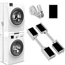 NIUXX Universal Slim Stacking Kit for Washer and Dryer, Adjustable Stacking Frame Kit for Washing Machines with Depth 44.5-64 cm, Washer Dryer Stack Stand with Ratchet Ropes and Anti Vibration Feet