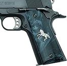 Altamont 1911 Grips - Black Pearl - Full Size 1911 Grips w. Ambi Safety fits Most Commander, Standard & Government 1911 Models - Made in USA - Black with Silver Colt