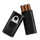 Zigarren-Etui mit Zedernholz ausgekleidet - Reisekoffer Zigarrenschneider Humidor Hülle (schwarz)
