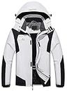 WULFUL Men's Waterproof Ski Jacket Warm Winter Snow Coat Mountain Windbreaker Hooded Raincoat..., White-0050, X-Large