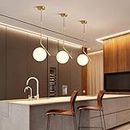 BECRAFT White Glass Ball Pendant Light Brass Metal Loft Bar E27 Ceiling Hanging Lamp Kitchen Living Dining Room Chandelier E27 LED Bulb Included (3 Pices)