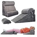 WDBBYL 4PCS Adjustable Bed Wedge Pillow Sleeping Support Set 100% Memory Foam for Post Suregery Recovery, Back Neck Leg Pain Relief,Acid Reflux and GERD,Sitting Reading Dark Gray