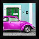 Coche Escarabajo VW Rosa Profundo con Estampado Arte en Pared Enmarcado Negro, Decoración del Hogar del Automóvil