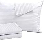 LINENWALAS 300 TC 100% Cotton Stripes Set of 2 King Premium Pillow Covers for Hotel, Guest House & B&B (White Stripes,20x36)