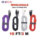 Wholesale 10Ft USB to iPhone Cable Fast Charger For iPhone 14 13 12/Pro Max Cord