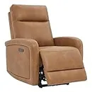 Watson & Whitely Power Recliner Chairs for Adults, Zero Wall Recliners W Power Headrest Type-C Charger, Small Faux Leather RV Recliners Home Theater Seating for Living Room, Cognac Brown